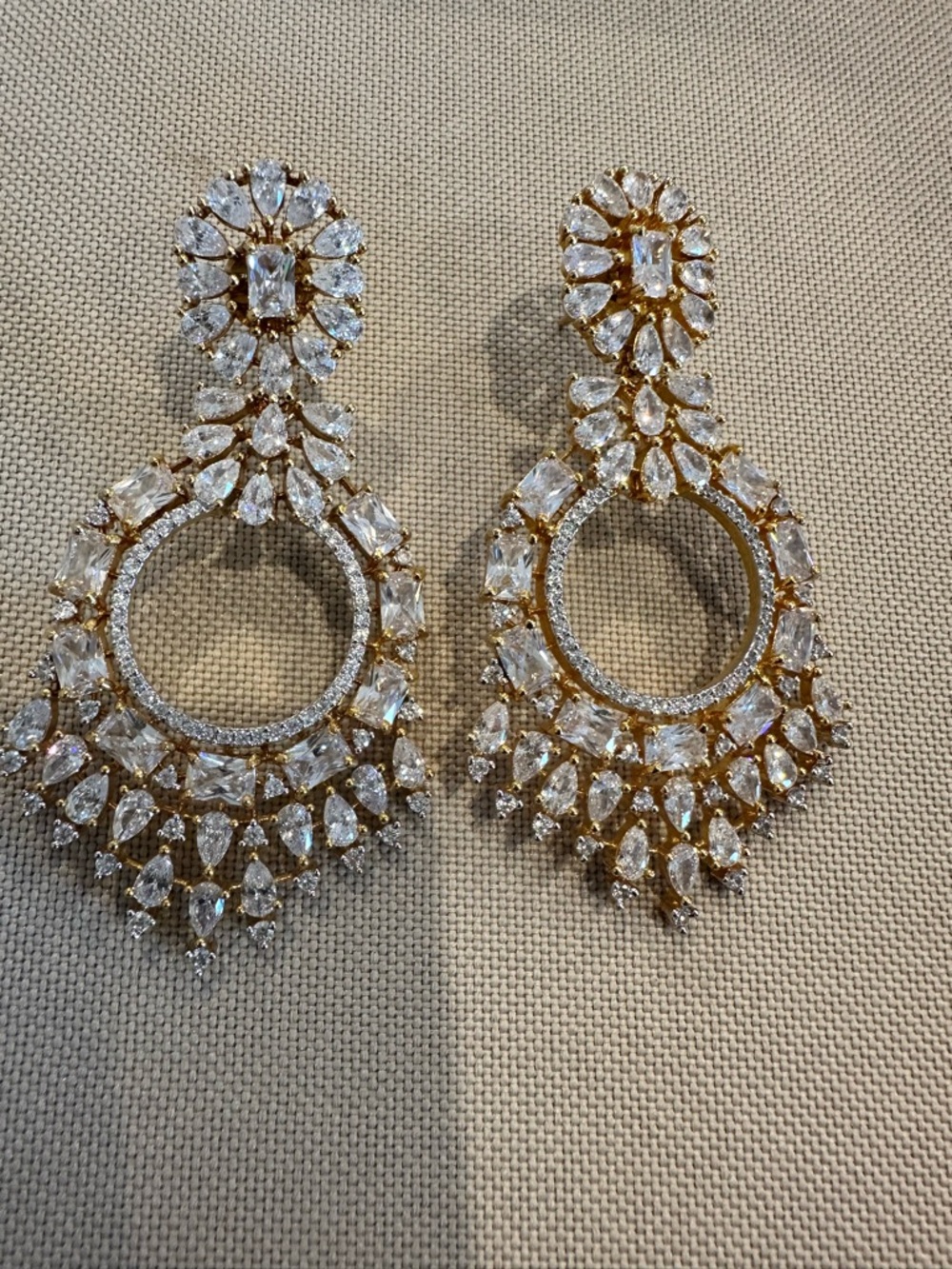 Gold and Clear Crystal Chandelier Earrings - Women Jewelry
